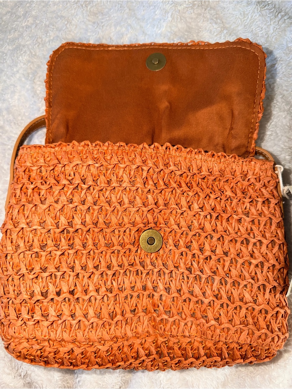 Orange Woven Crossbody Bag with Faux Leather Strap Made with Recycled paper - Picture 2 of 8